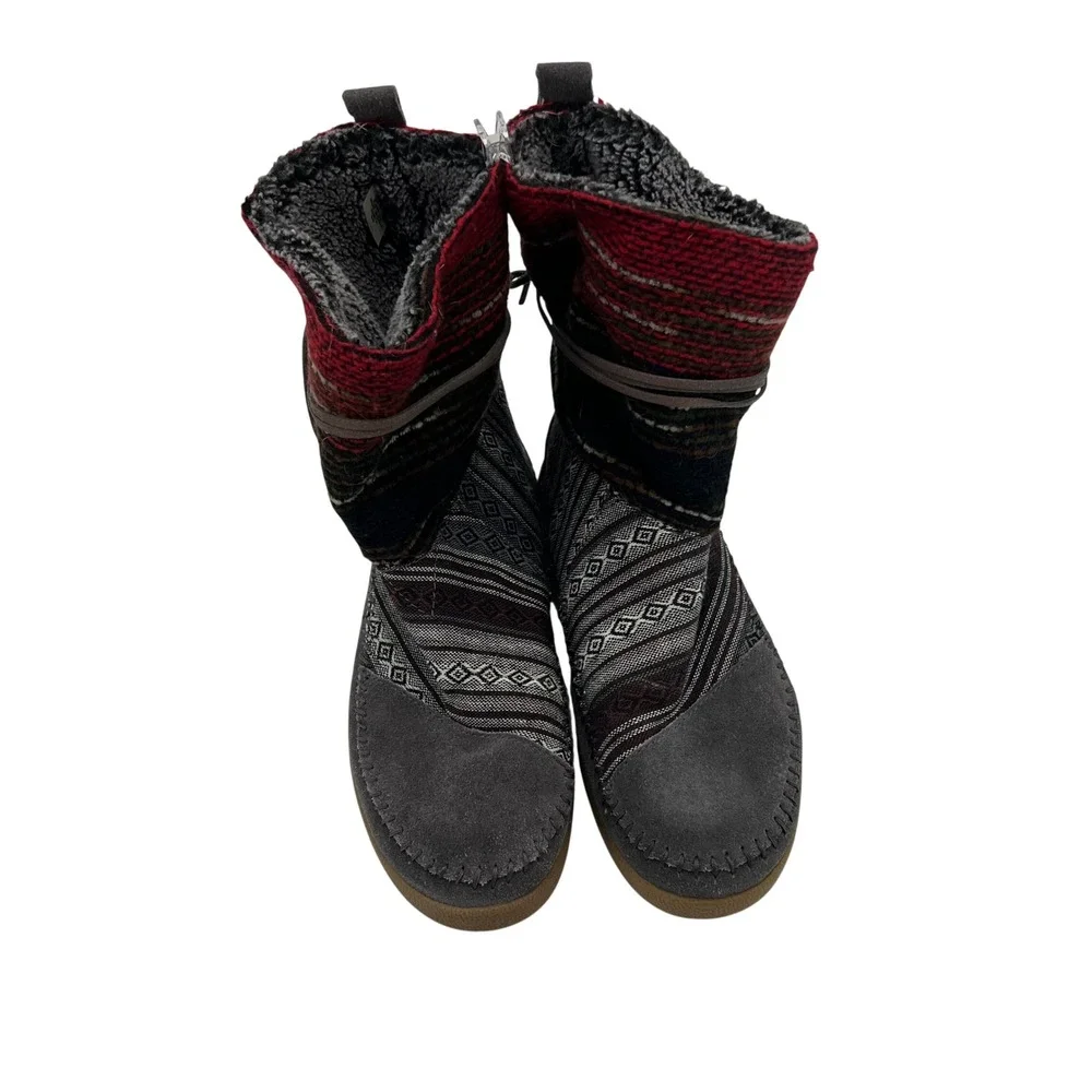 TOMS Nepal Grey‎ Suede Faux Fur Lined Woven Mid Calf Boots Womens 8 300614